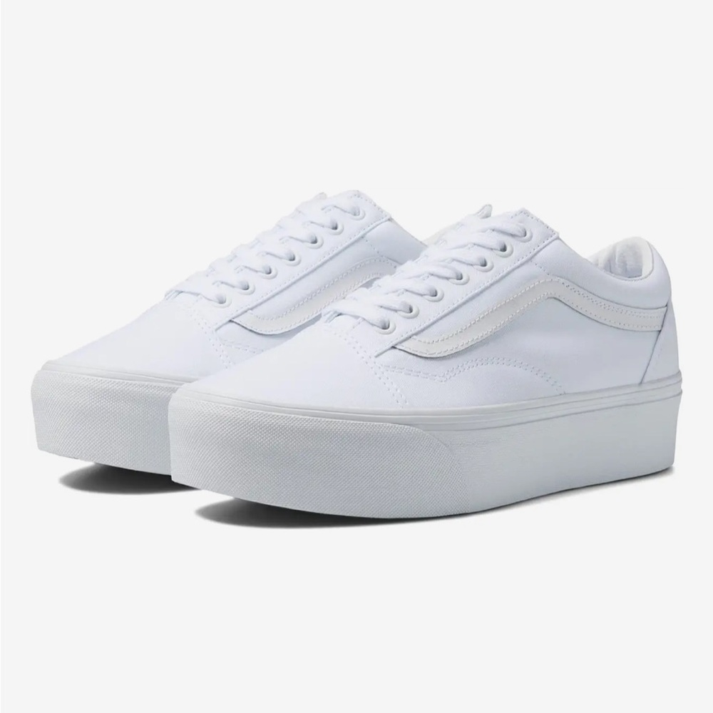 Vans Women's Old Skool Stackform All-White Platform Sneakers